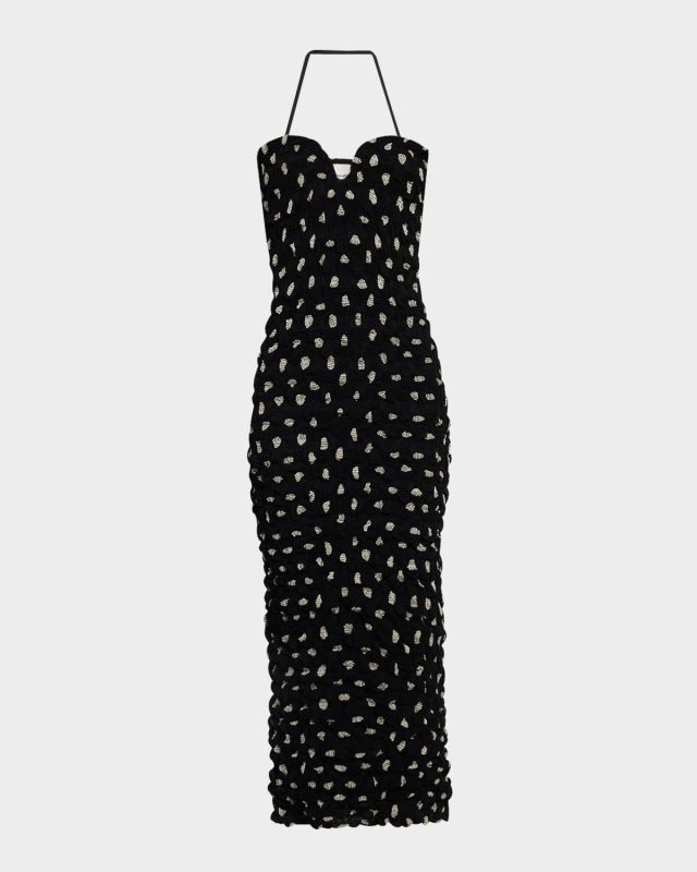 Haylen Seersucker Chiffon Halter Midi Dress